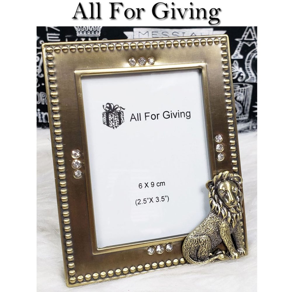 All For Giving Brass Safari Lion Czech Stones Photo Frame NWT